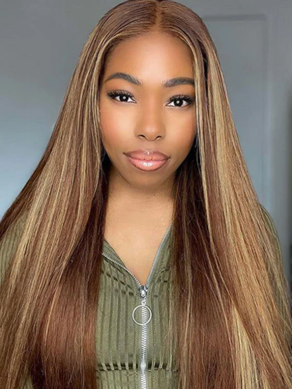 P4/27 Highlight Straight Human Hair Wig | Glueless Invisible Lace | Wear & Go | Lumma