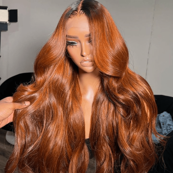 Ginger Ombre Body Wave Human Hair Lace Wig | HD Lace Front 13x4 or 4x4 Closure | Dark Roots | Lumma