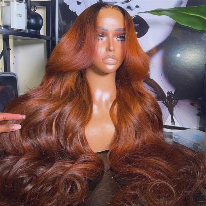 Ginger Ombre Body Wave Human Hair Lace Wig | HD Lace Front 13x4 or 4x4 Closure | Dark Roots | Lumma