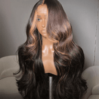 Money Piece Brown Body Wave Human Hair Lace Wig | Transparent Lace Front | Glueless Skunk Stripe | Lumma