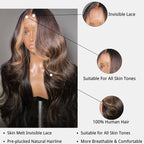 Money Piece Brown Body Wave Human Hair Lace Wig | Transparent Lace Front | Glueless Skunk Stripe | Lumma