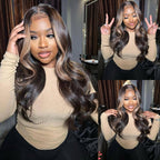Money Piece Brown Body Wave Human Hair Lace Wig | Transparent Lace Front | Glueless Skunk Stripe | Lumma