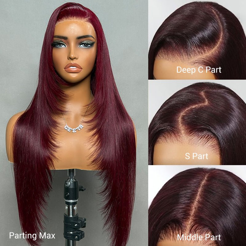 Burgundy Purple Black Cherry Straight Human Hair Wig | 7x5 Glueless Lace | Drawstring | Lumma